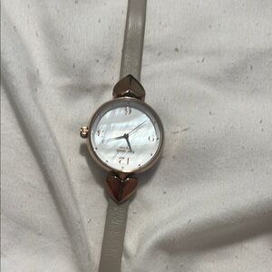 Gold Heart Accent Watch with Gray Strap
